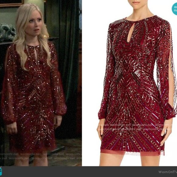 Aidan Mattox cold shoulder split sleeve sequin beaded sheath cocktail dress 6 - Picture 1 of 3
